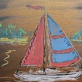 Segelboot auf bronzefarbenem Hintergrund