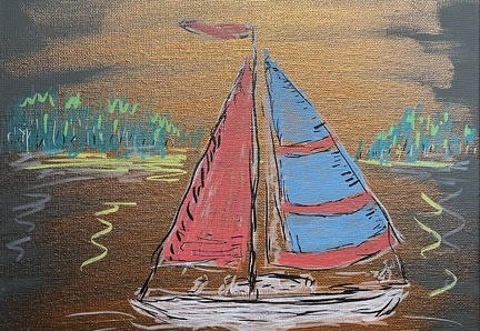 Segelboot auf bronzefarbenem Hintergrund