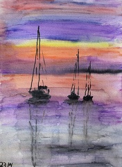 Sonnenuntergang mit 3 Segelbooten