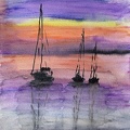 Sonnenuntergang mit 3 Segelbooten