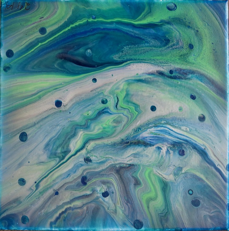 Acryl Pouring in blau-grün und silber